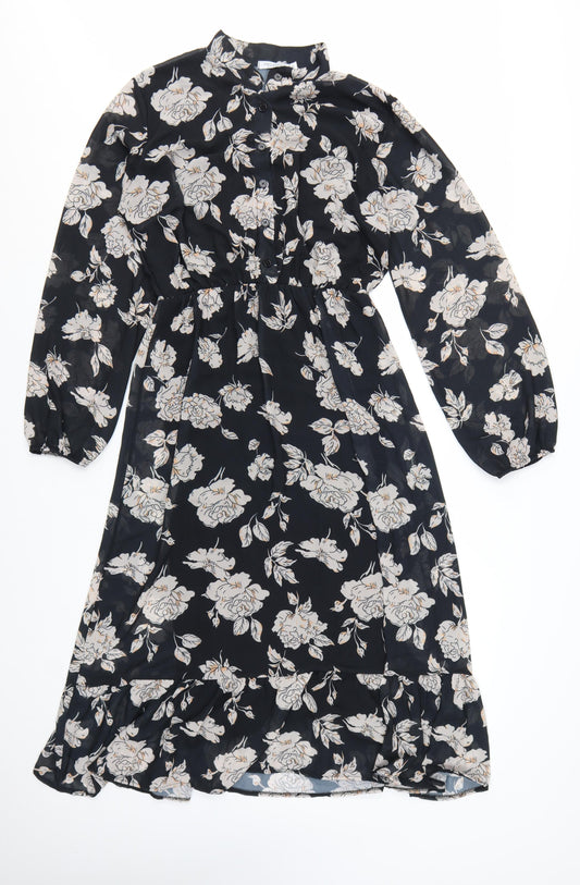 Giulia Rosi Womens Black Floral Midi Fit & Flare Dress M