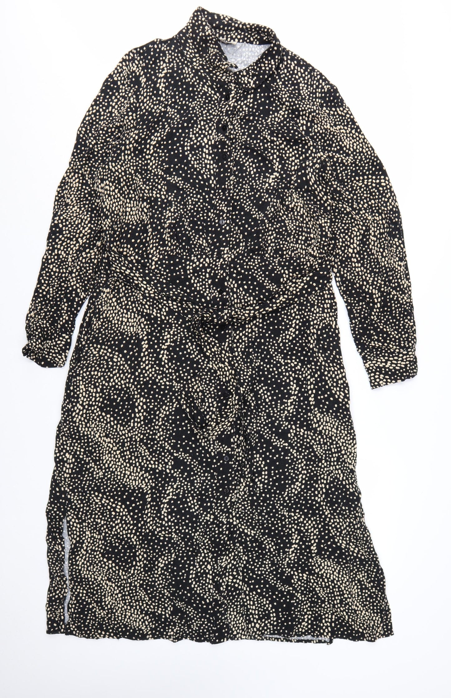 Albaray Women's Black Polka Dot Midi Shirt Dress Size 16