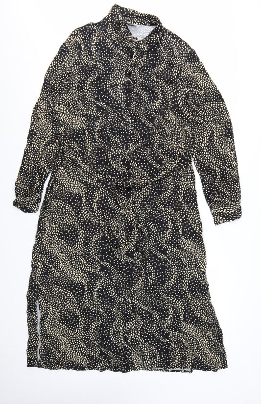 Albaray Women's Black Polka Dot Midi Shirt Dress Size 16