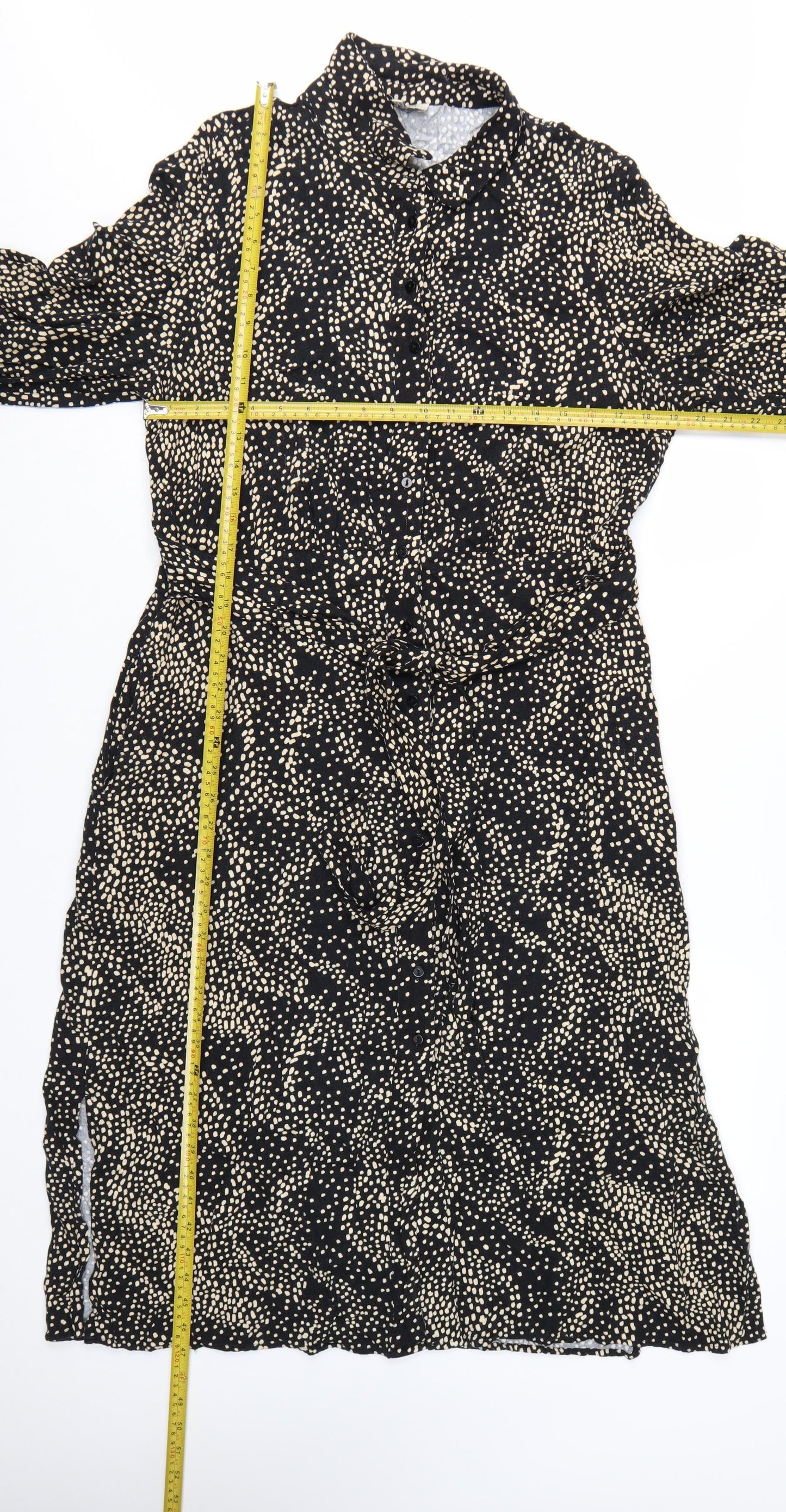 Albaray Women's Black Polka Dot Midi Shirt Dress Size 16