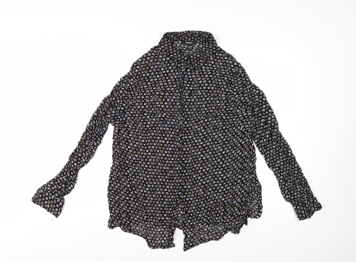 H&M Women’s Black Geometric Button-Up Shirt Size 14