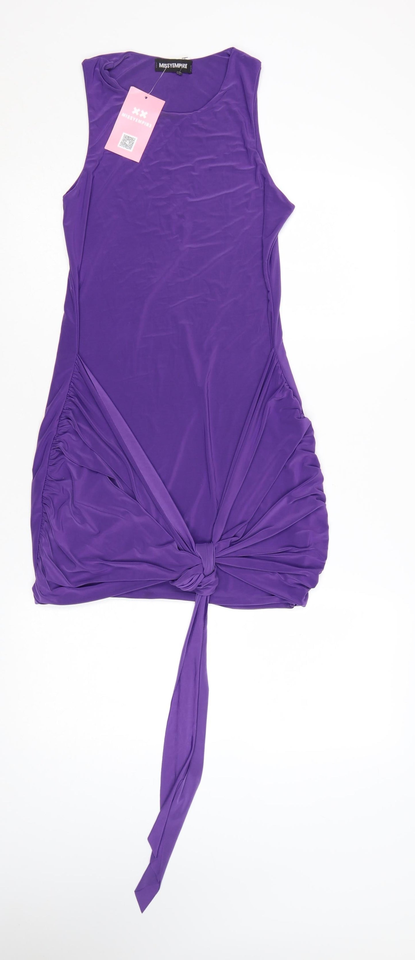 Missy Empire Women's Purple Bodycon Mini Dress Size 12 Sleeveless Ruched Tie