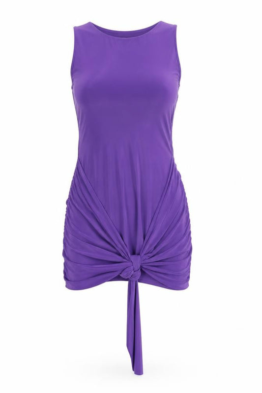 Missy Empire Women's Purple Bodycon Mini Dress Size 12 Sleeveless Ruched Tie