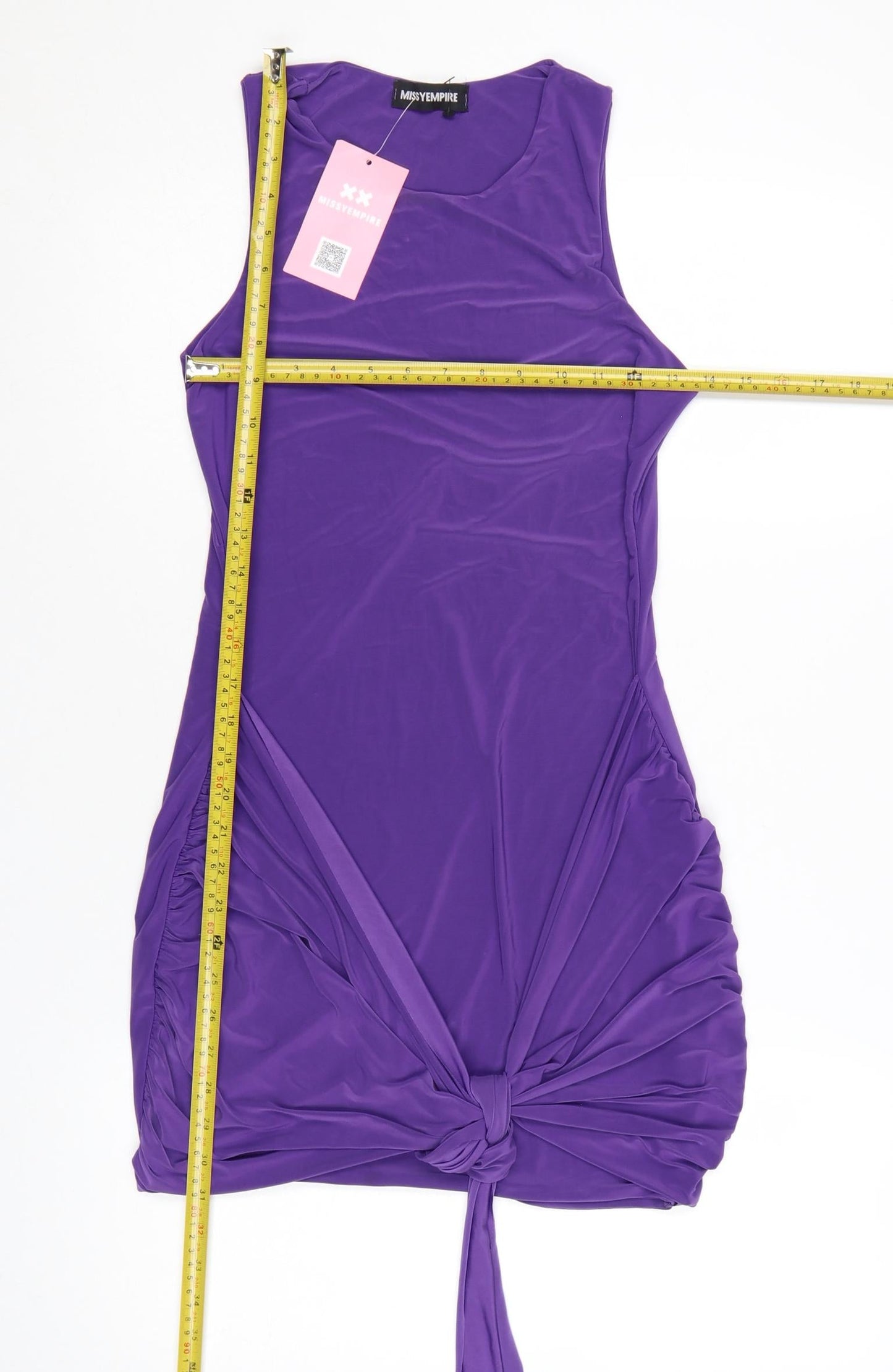 Missy Empire Women's Purple Bodycon Mini Dress Size 12 Sleeveless Ruched Tie