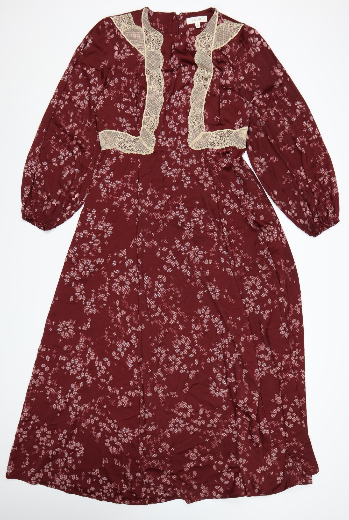 Marks and Spencer Per Una Women's Red Floral A-Line Midi Dress Size 12