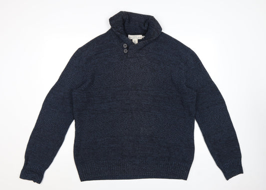 H&M L.O.G.G Men’s Blue High Neck Button Henley Knit Jumper XL