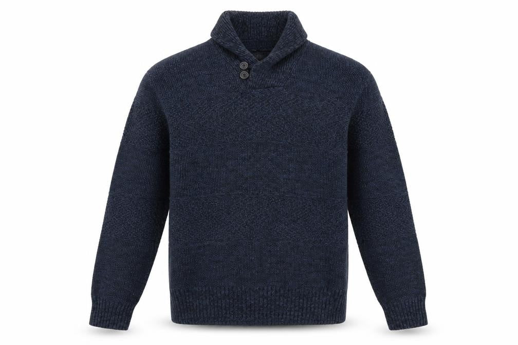 H&M L.O.G.G Men’s Blue High Neck Button Henley Knit Jumper XL