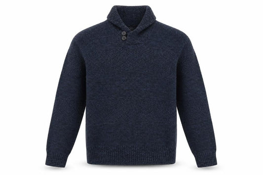 H&M L.O.G.G Men’s Blue High Neck Button Henley Knit Jumper XL