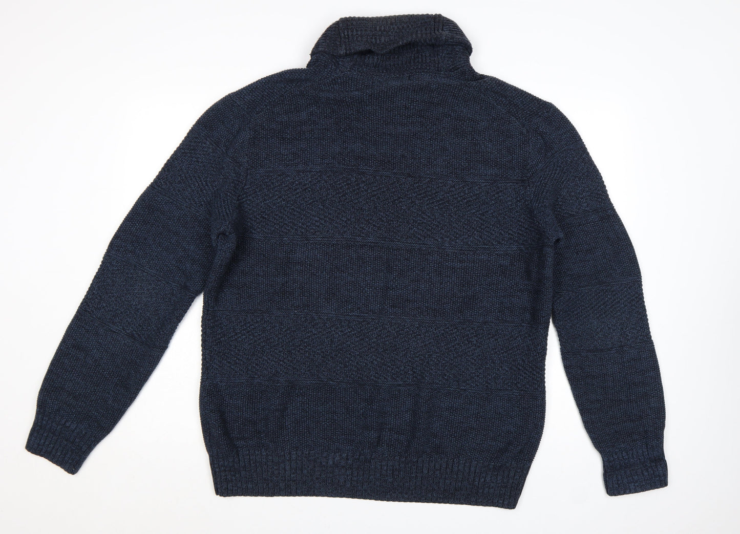 H&M L.O.G.G Men’s Blue High Neck Button Henley Knit Jumper XL