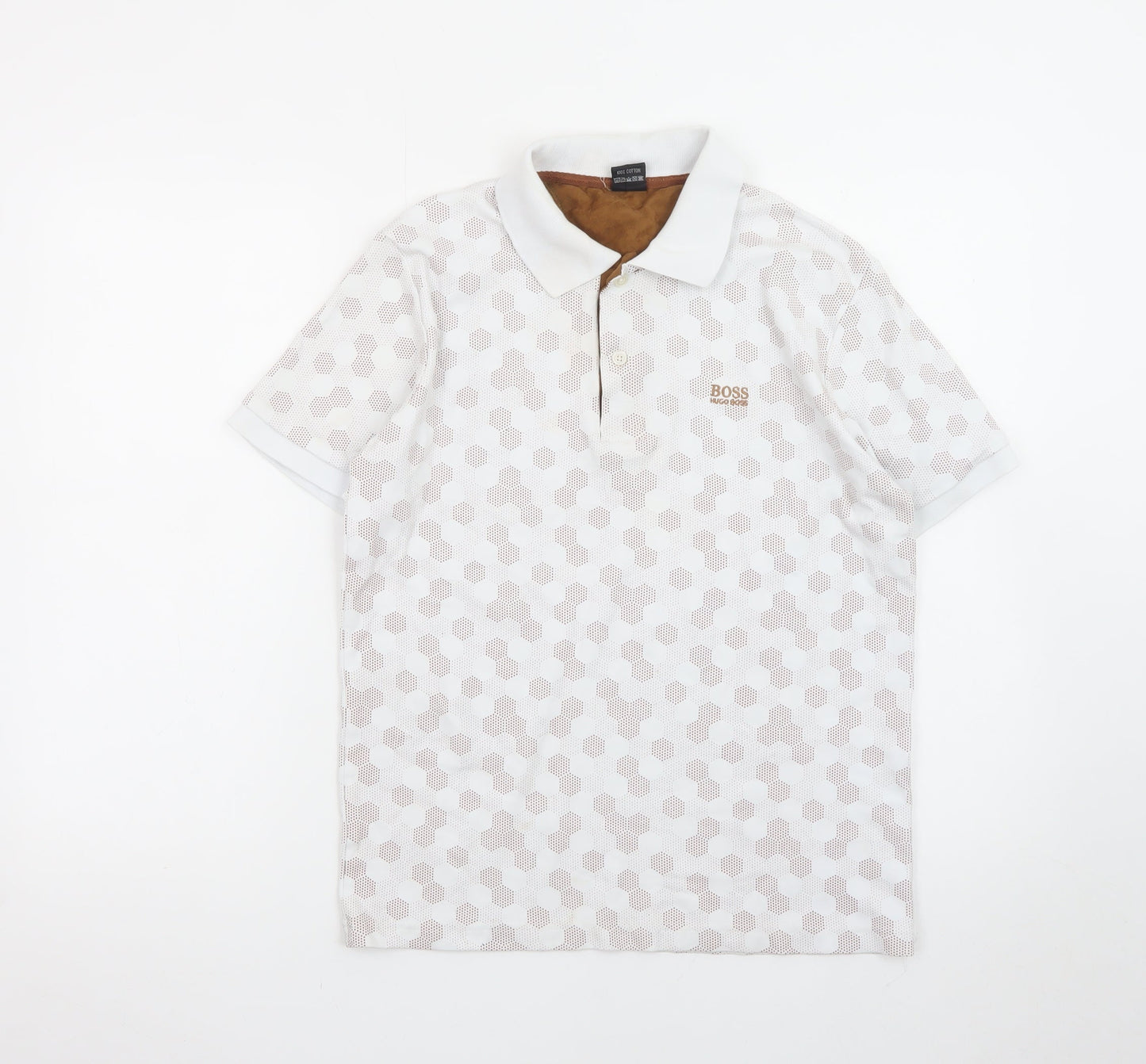 Hugo Boss Men's Beige Geometric Cotton Polo Shirt M