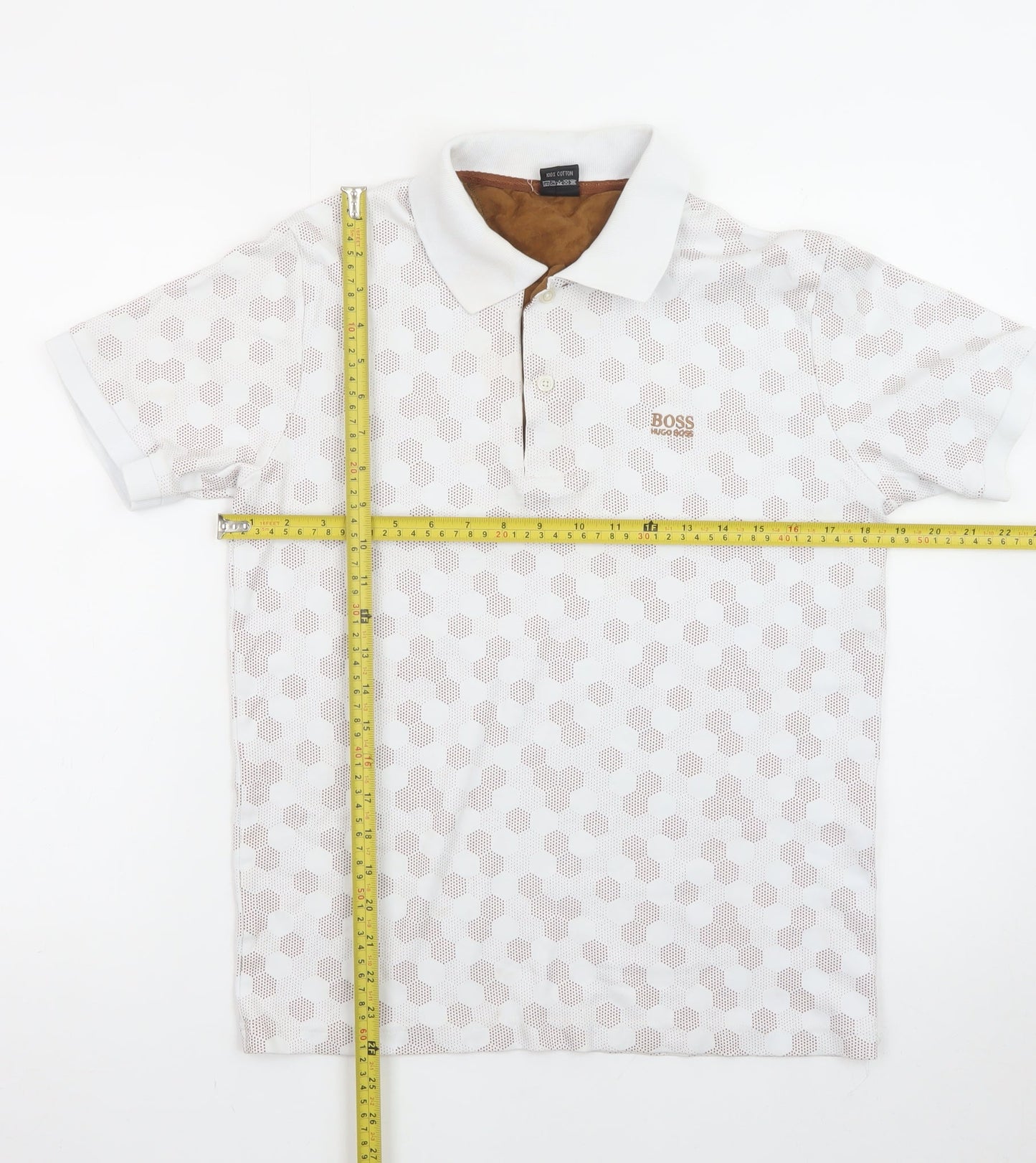 Hugo Boss Men's Beige Geometric Cotton Polo Shirt M