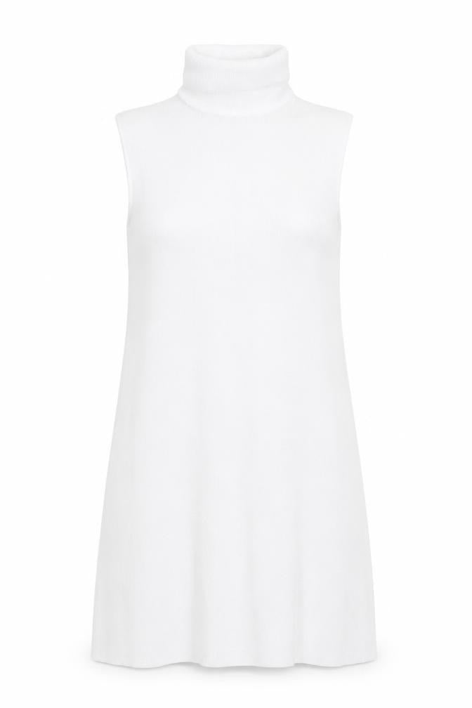 PROCAR Women's White Knit Sleeveless Roll Neck Dress M