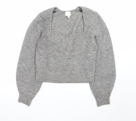 H&M Women’s Grey Slim Fit Knit Pullover Jumper Size 12