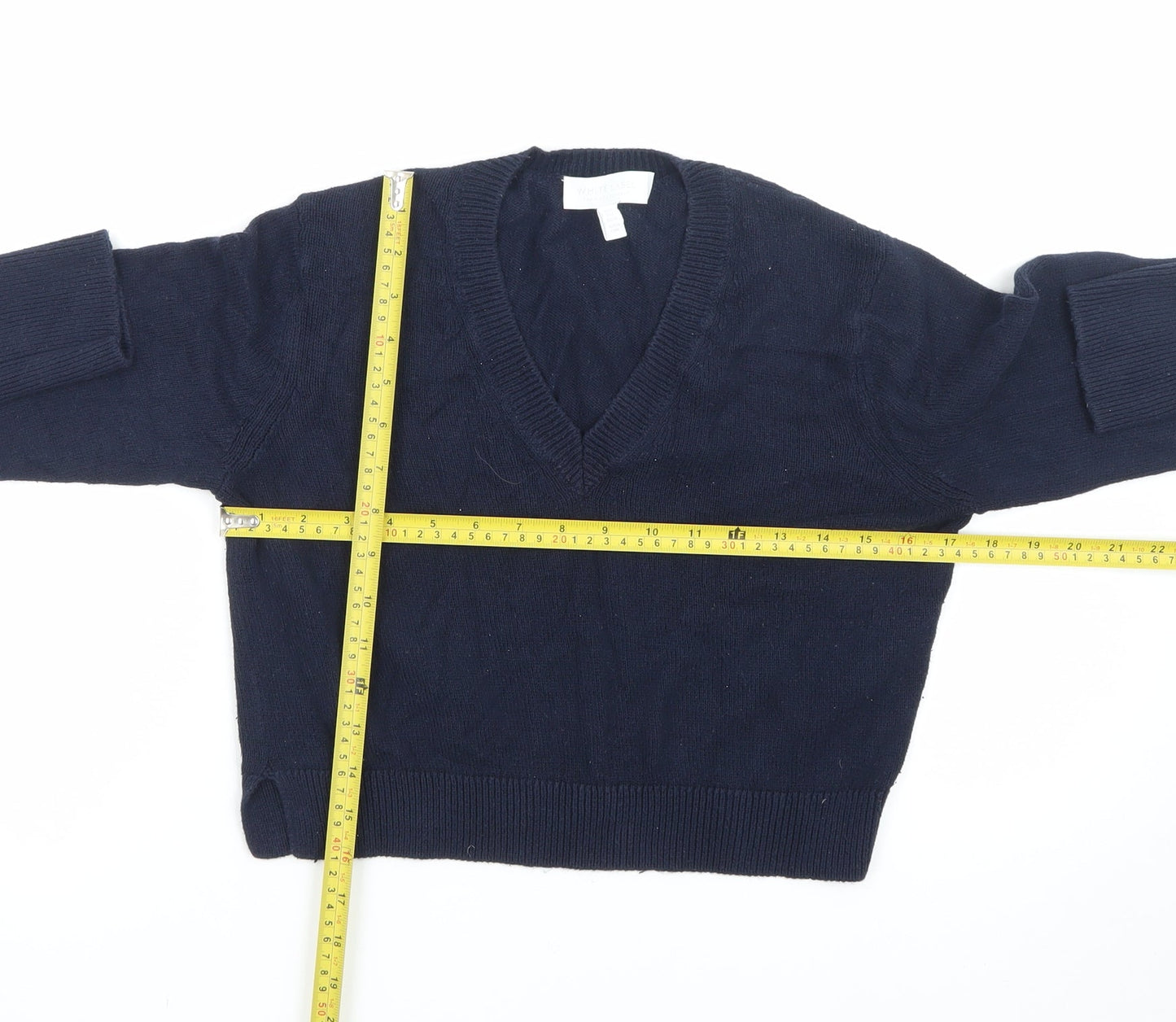 The White Company Women Blue V-Neck Cotton Knit Jumper Size 10