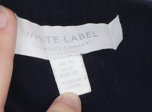 The White Company Women Blue V-Neck Cotton Knit Jumper Size 10