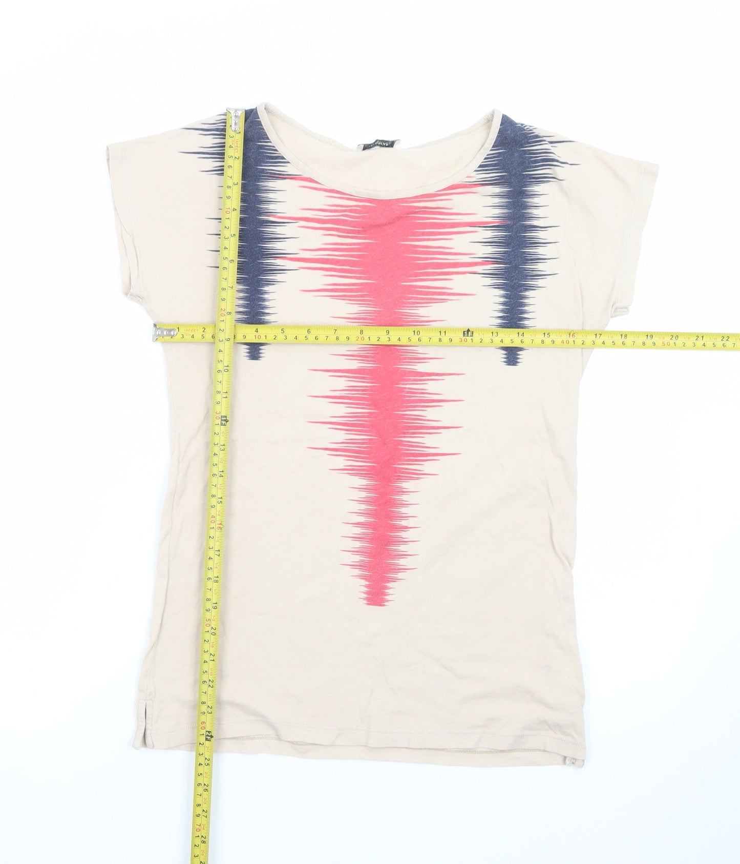 Pull&Bear Women’s Beige Geometric Print T-Shirt Size 8