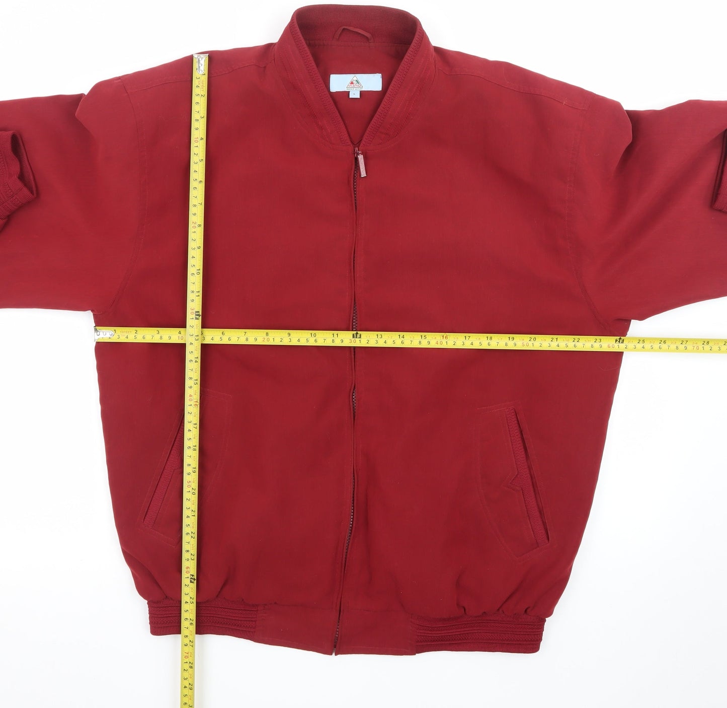 Milano Mens Red Bomber Jacket L Lightweight Twill Zip Casual