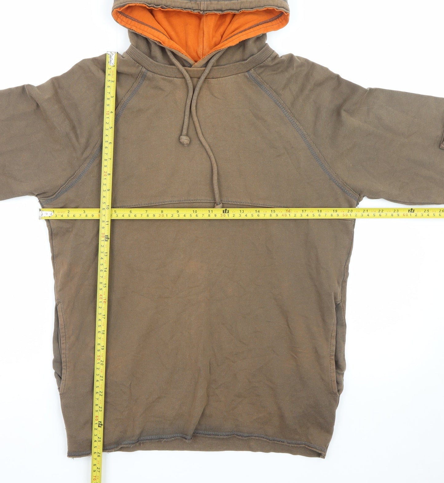 Pull & Bear Men's Brown Pullover Hoodie Small Fleece Lined
