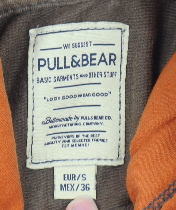 Pull & Bear Men's Brown Pullover Hoodie Small Fleece Lined
