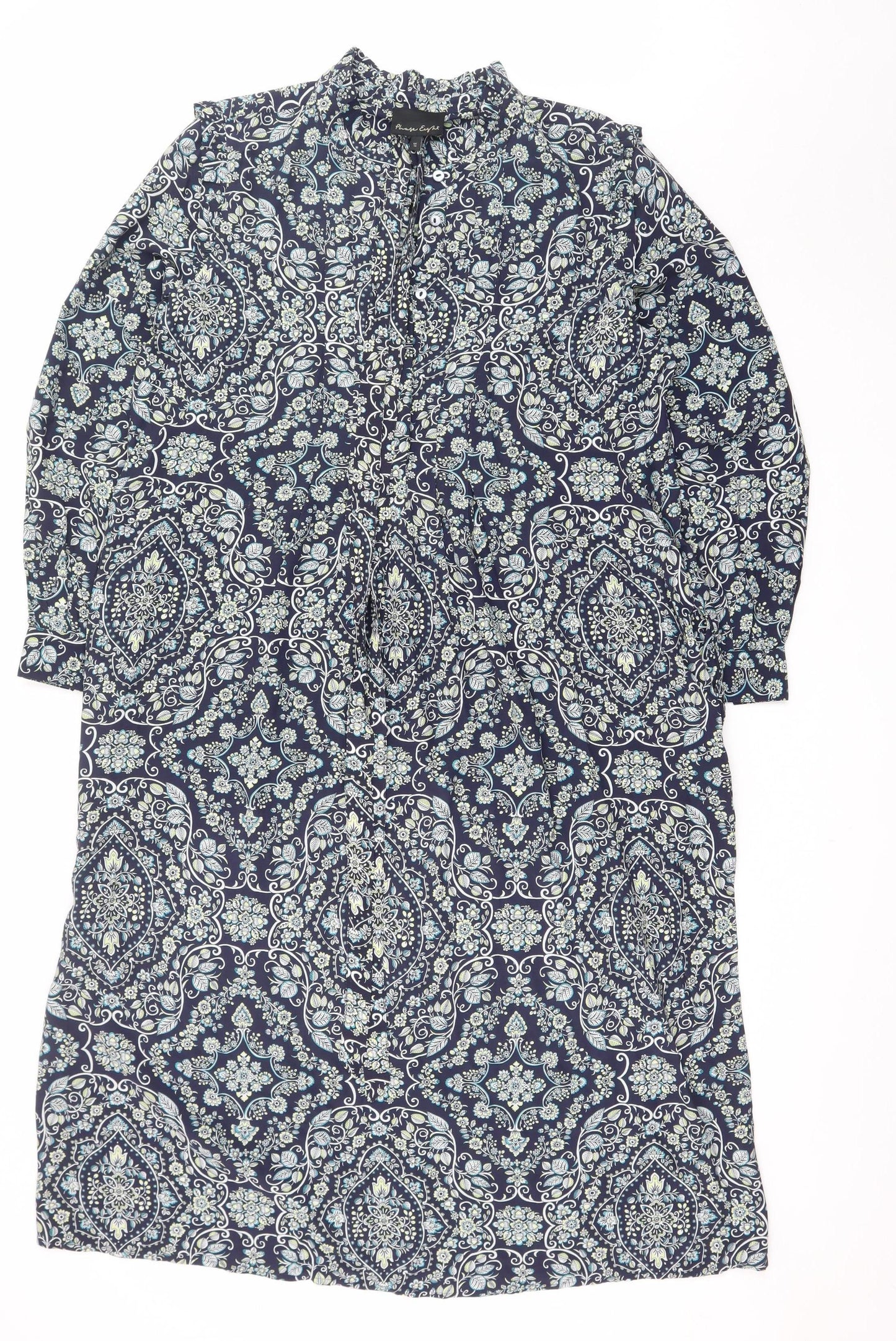 Phase Eight Women Blue Paisley Long Sleeve Shirt Dress UK 16