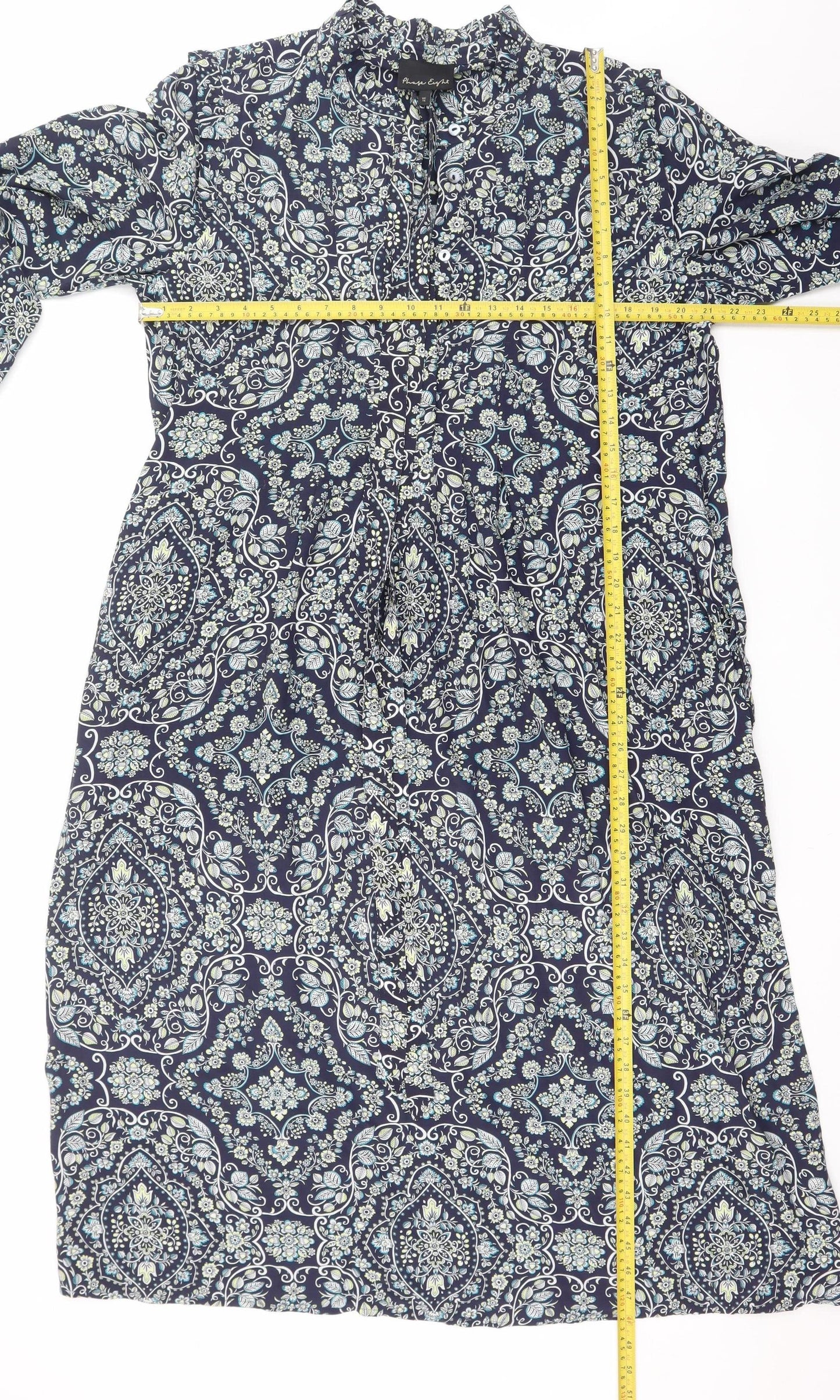 Phase Eight Women Blue Paisley Long Sleeve Shirt Dress UK 16