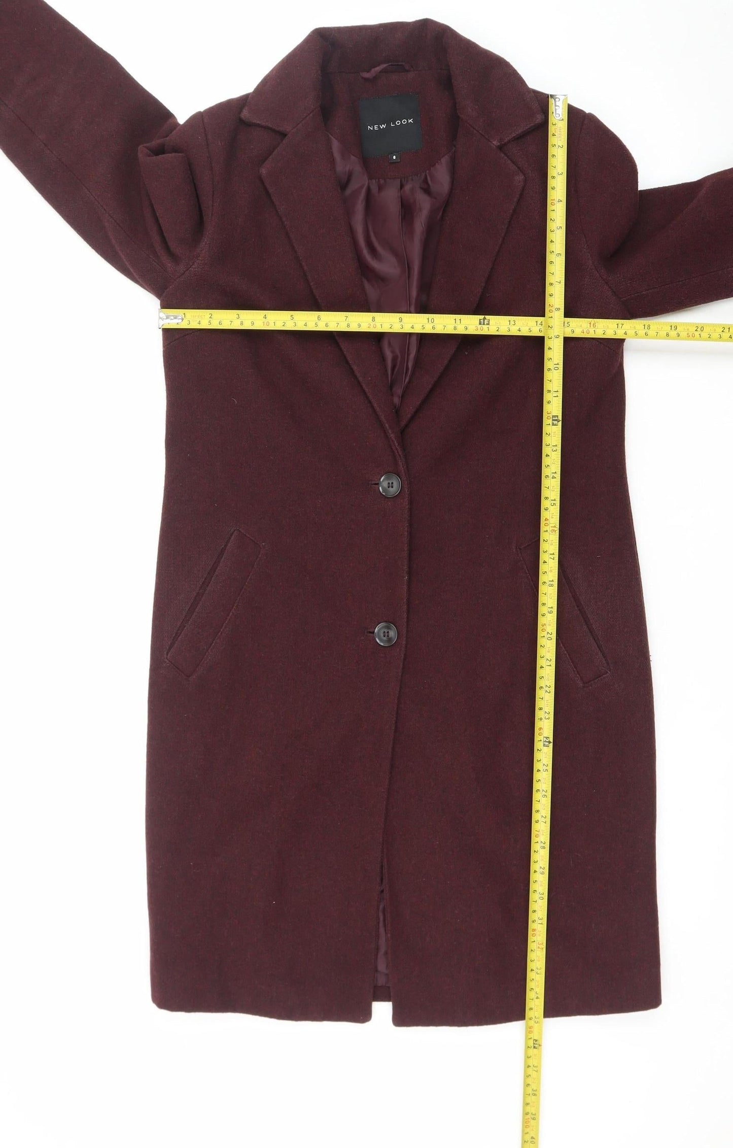 New Look Women’s Red Long Wool Blend Overcoat Size 6