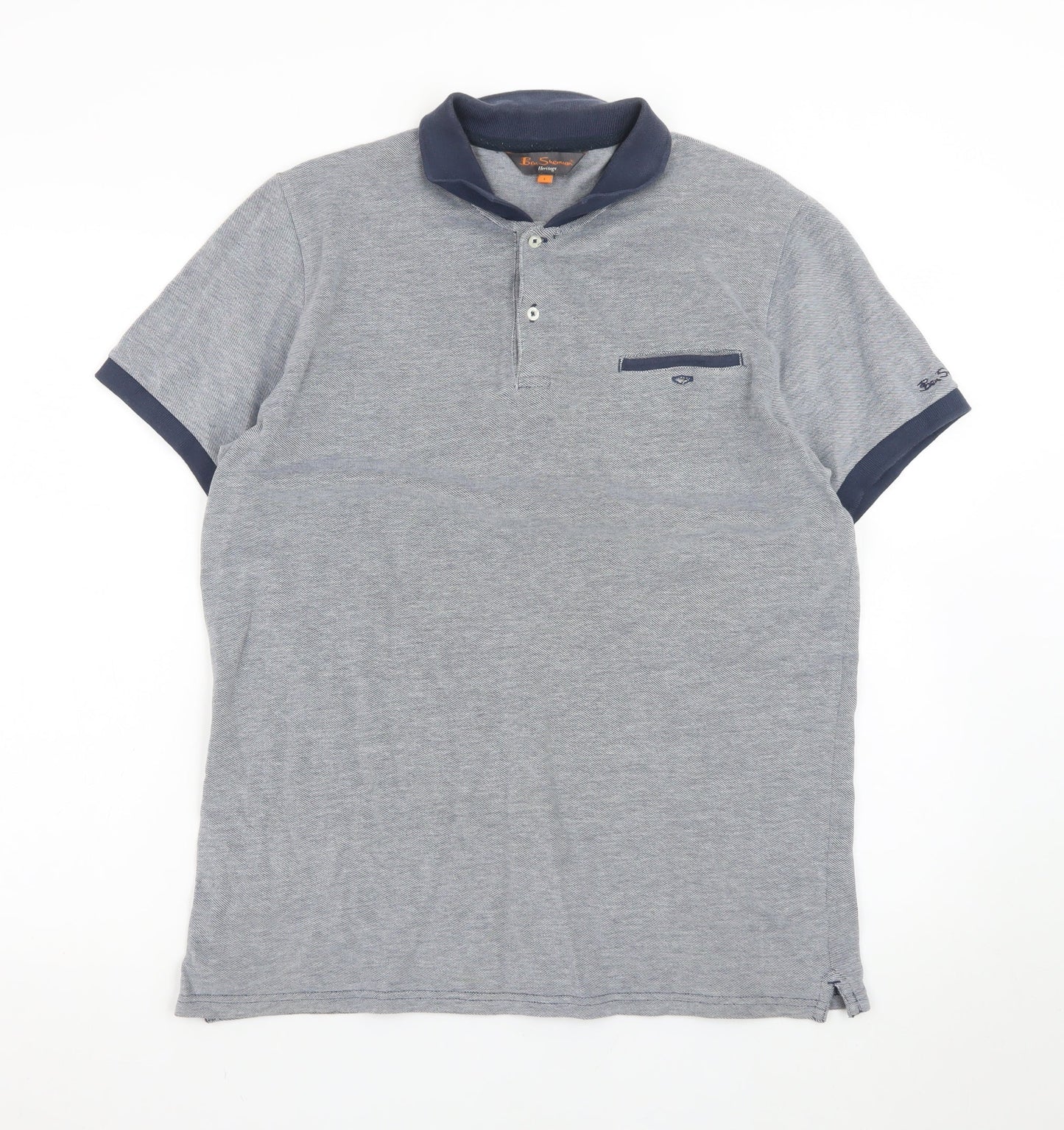 Ben Sherman Heritage Grey Men's L Polo Shirt Short Sleeve Cotton