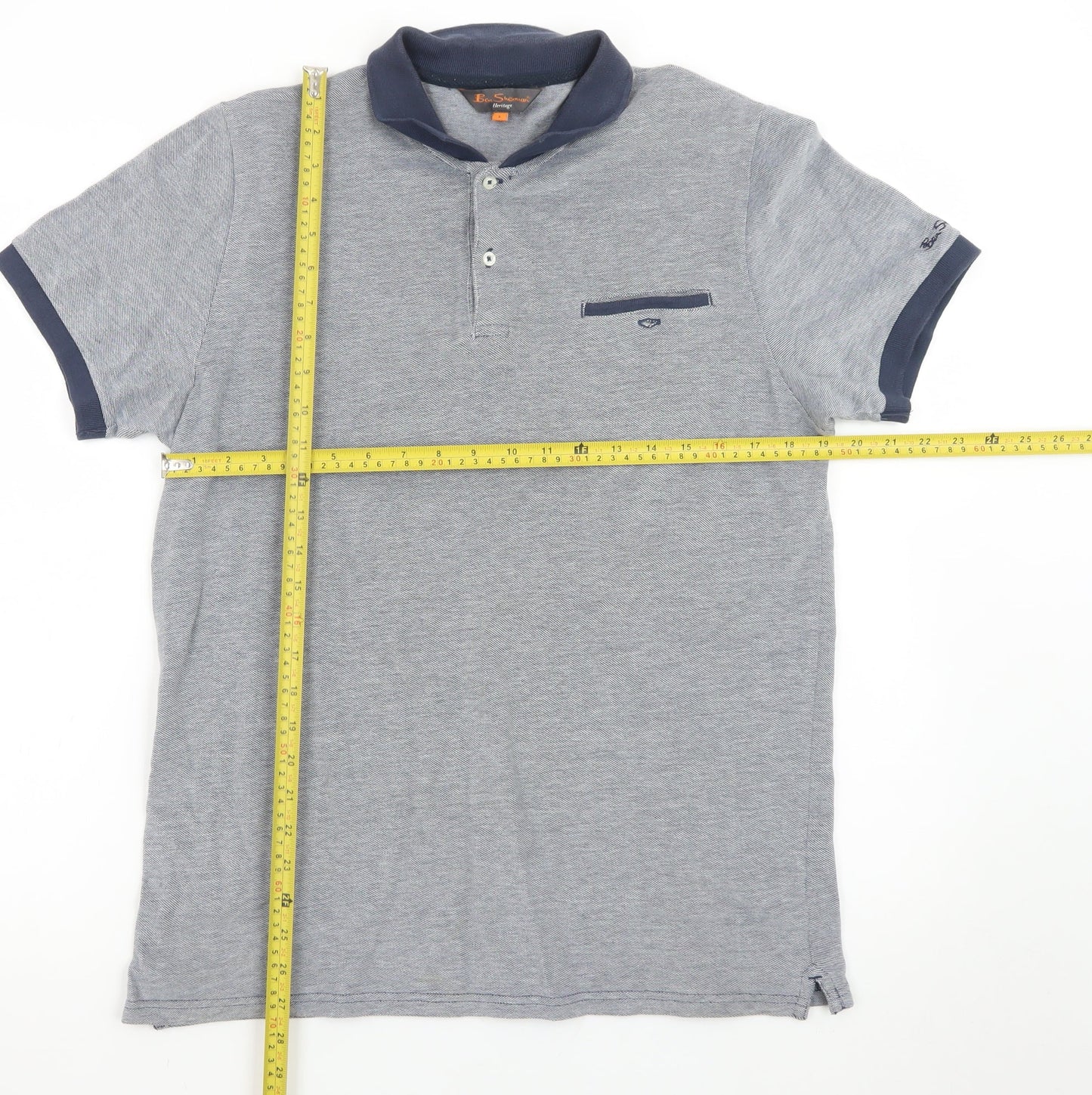 Ben Sherman Heritage Grey Men's L Polo Shirt Short Sleeve Cotton