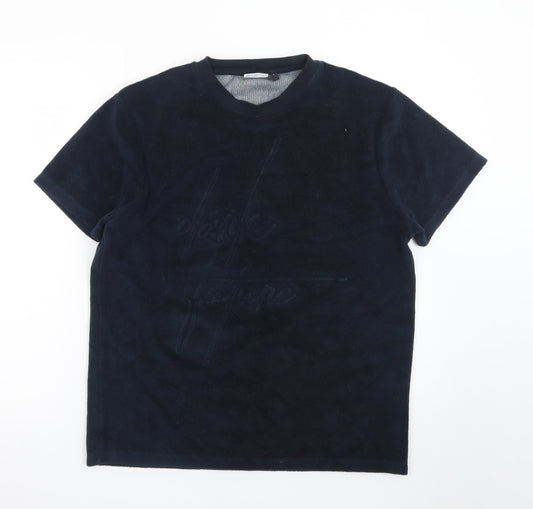 ASOS DESIGN Men's Black Short Sleeve Crew Neck Velour T-Shirt Size M