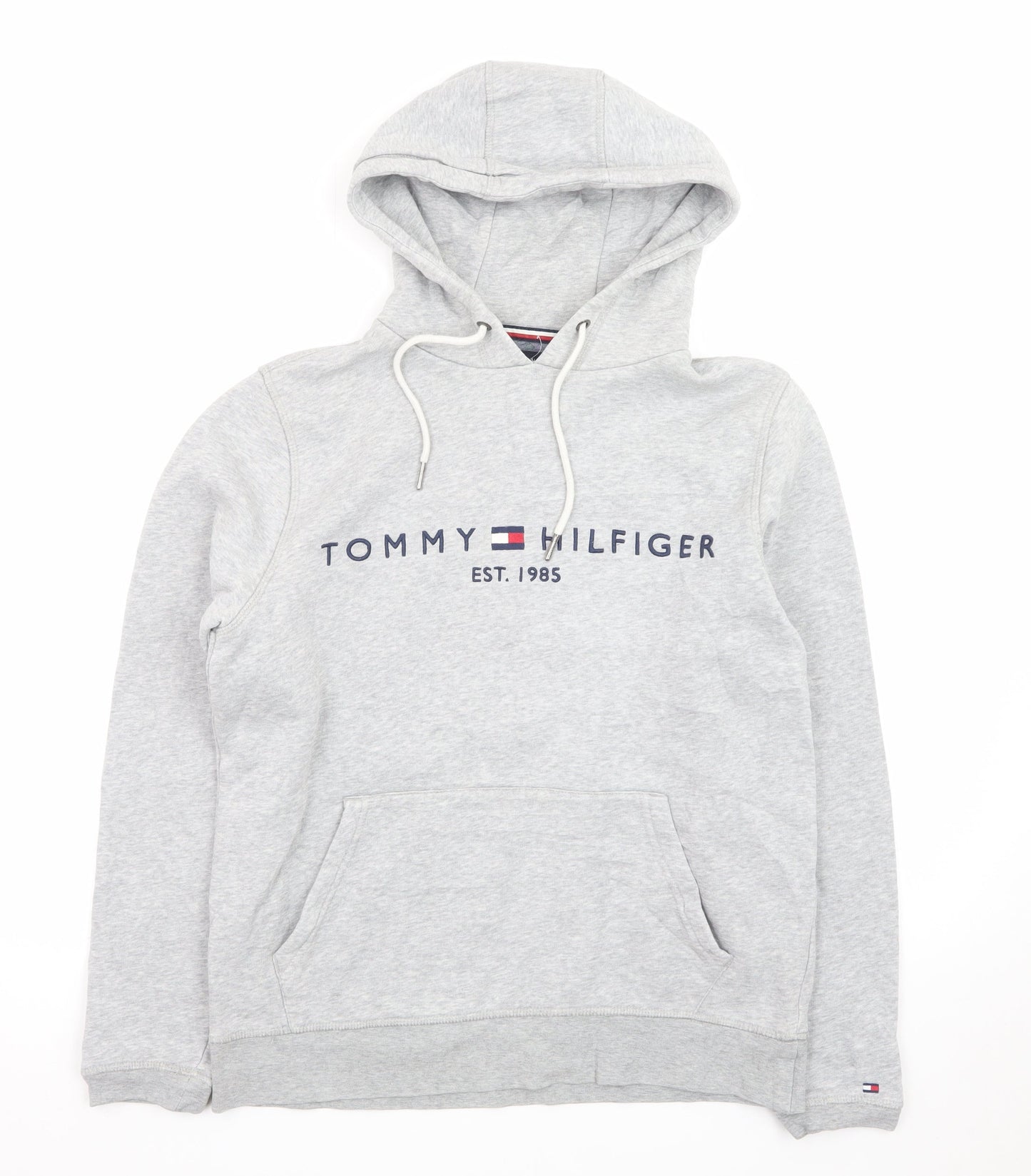 Tommy Hilfiger Men’s Grey Pullover Hoodie S Logo Fleece Sweatshirt