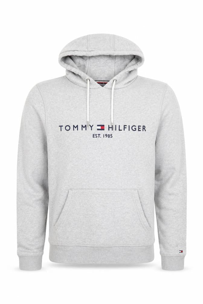 Tommy Hilfiger Men’s Grey Pullover Hoodie S Logo Fleece Sweatshirt