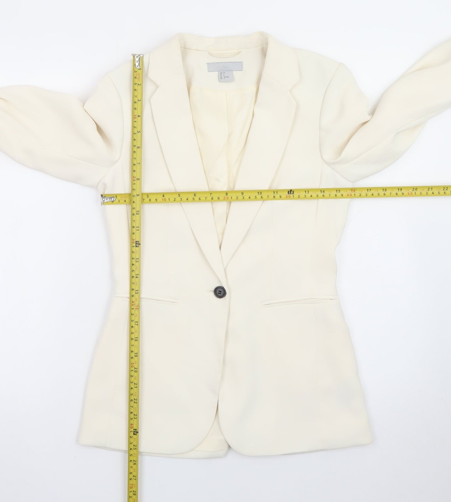 H&M Women's Ivory Single-Breasted Blazer Size 6 Slim Fit