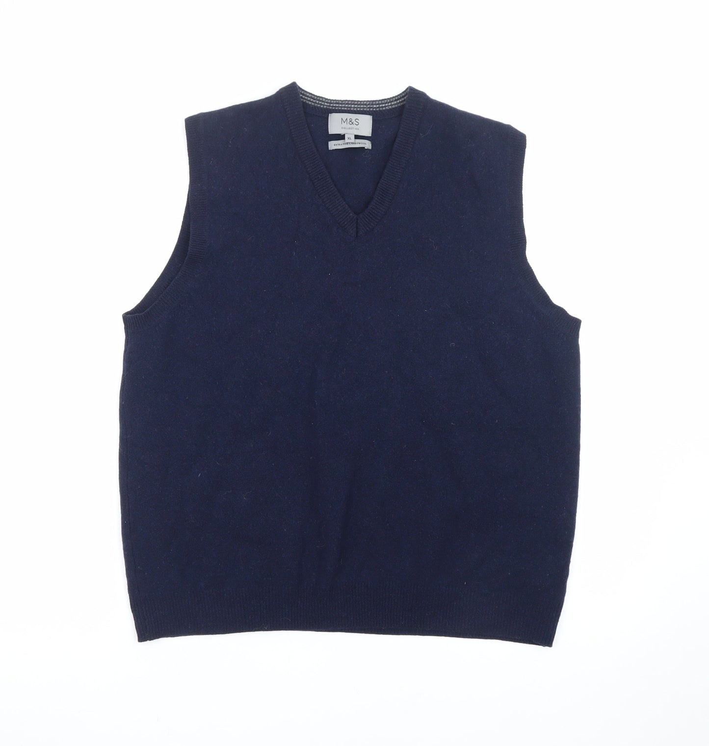 Marks and Spencer Men’s Blue XL Lambswool V-Neck Sleeveless Vest Jumper