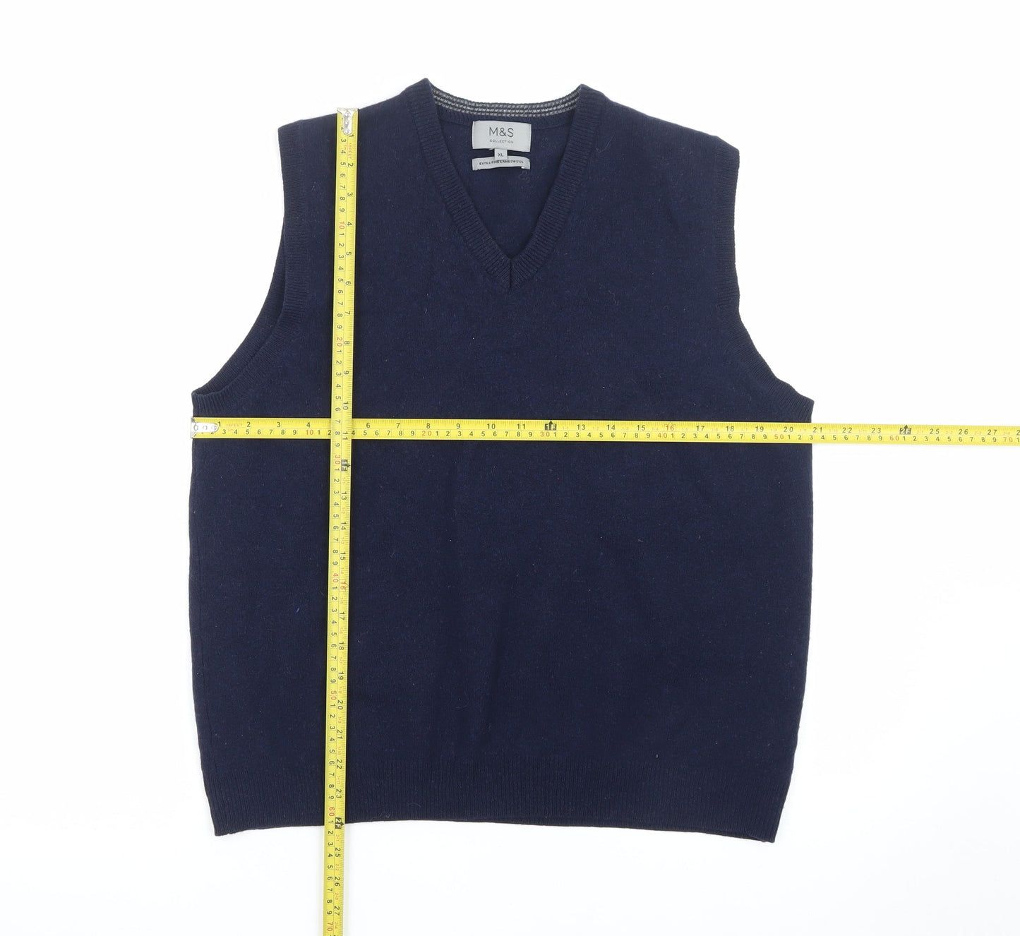 Marks and Spencer Men’s Blue XL Lambswool V-Neck Sleeveless Vest Jumper