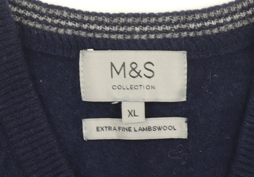 Marks and Spencer Men’s Blue XL Lambswool V-Neck Sleeveless Vest Jumper