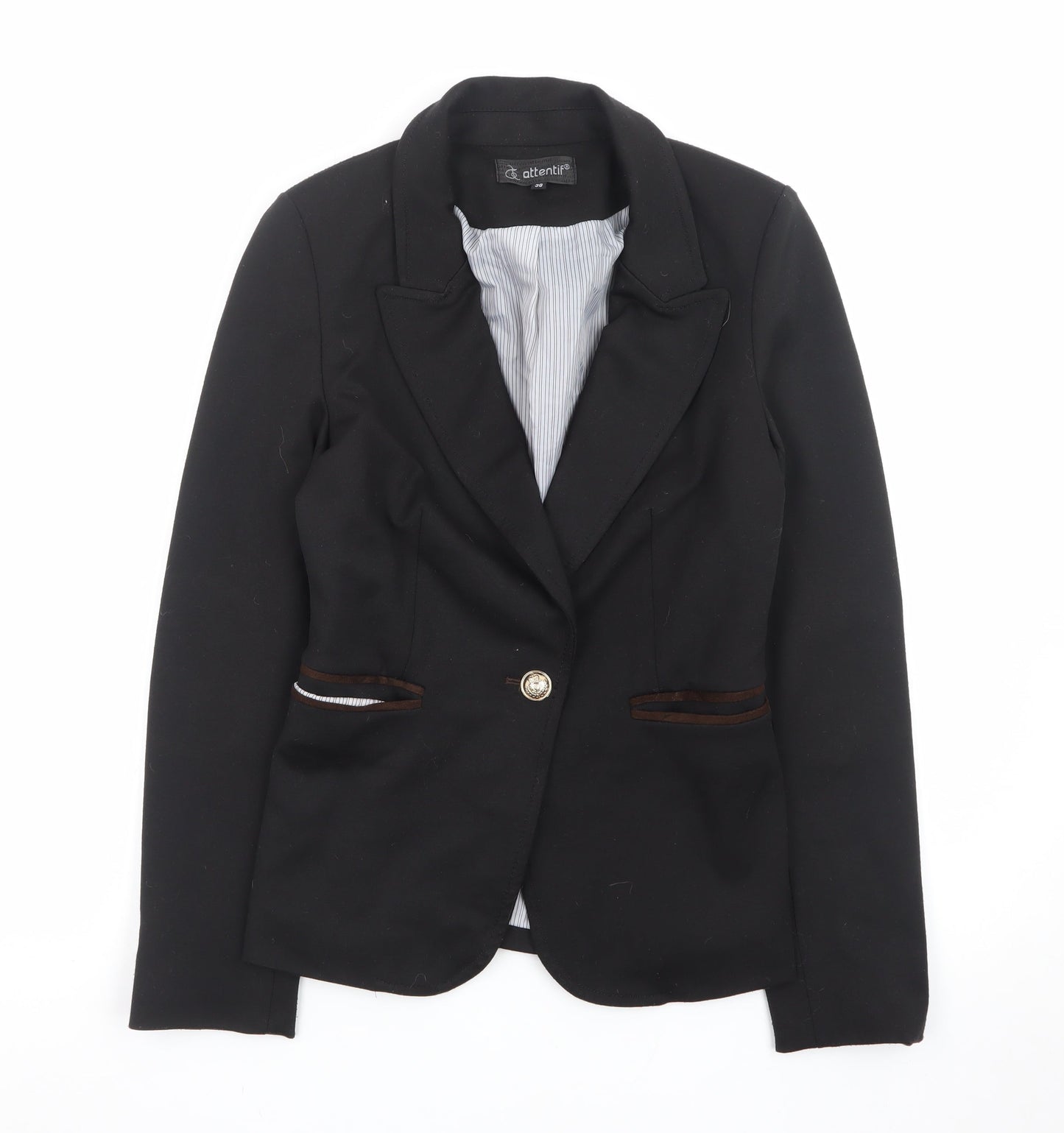 Attentif Women's Black Slim Fit One-Button Blazer Size 10