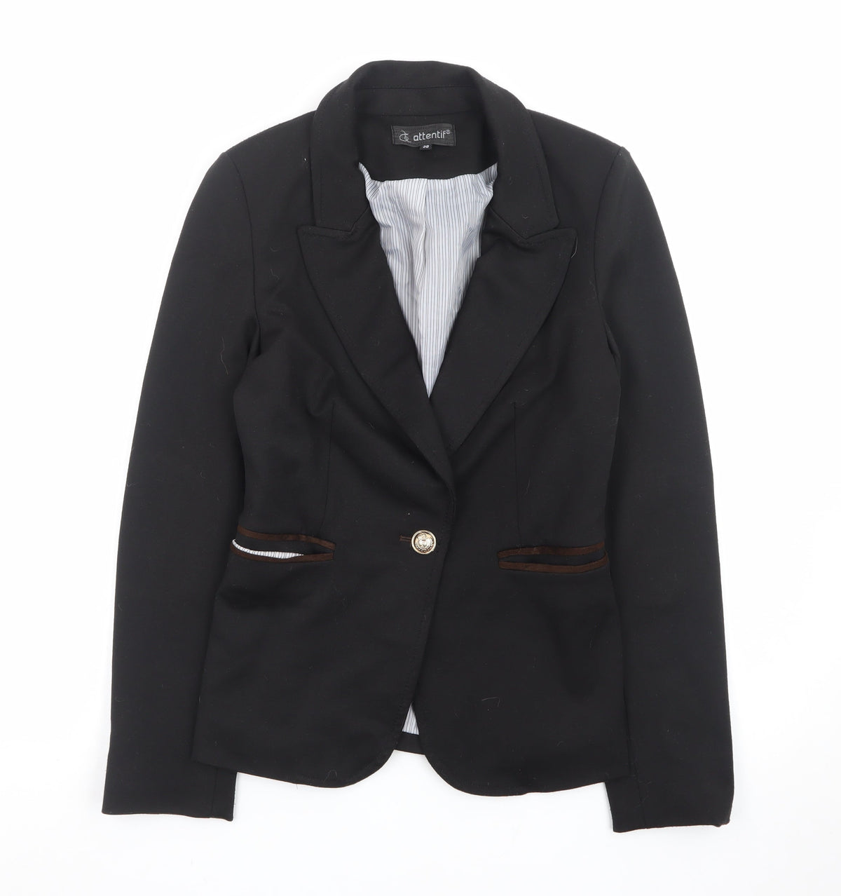 Attentif Women's Black Slim Fit One-Button Blazer Size 10