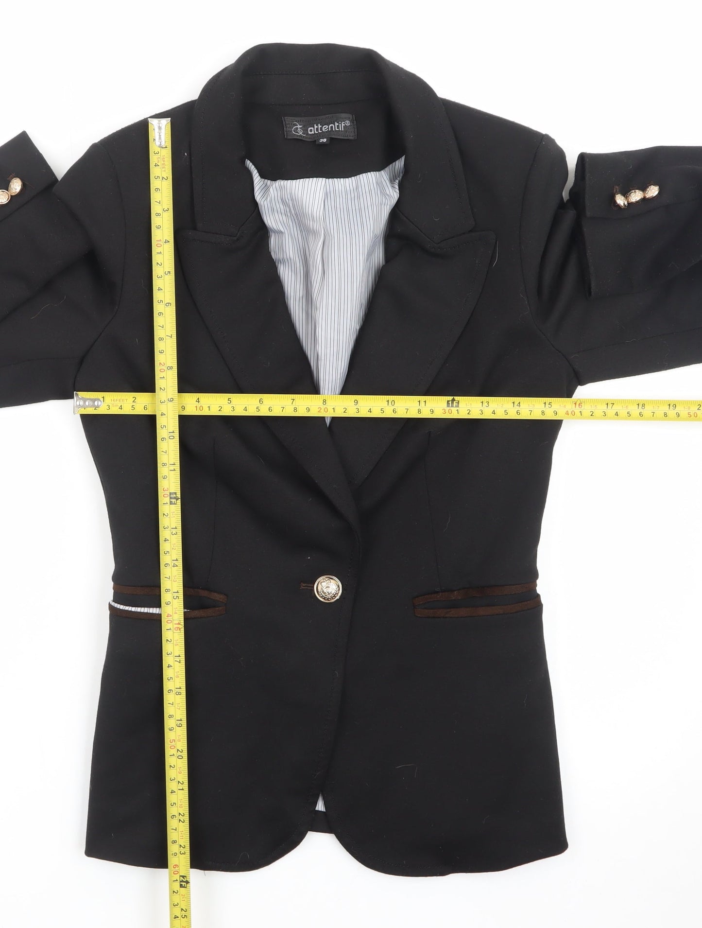 Attentif Women's Black Slim Fit One-Button Blazer Size 10