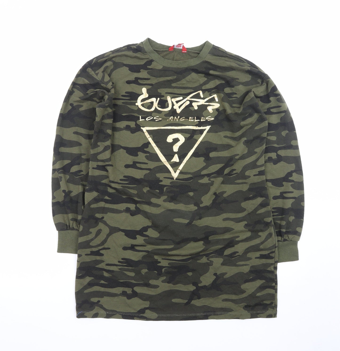 Guess Women Green Camouflage T-Shirt Dress XS Long Sleeve