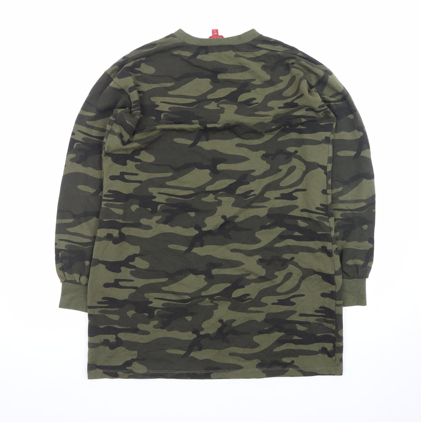 Guess Women Green Camouflage T-Shirt Dress XS Long Sleeve