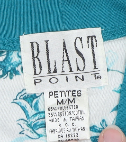 Blast Point Women's Blue Striped Petites Cardigan M Relaxed Fit