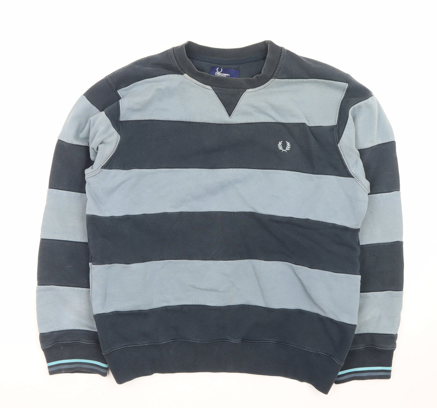 Fred Perry Men's Blue Striped Crew Neck Pullover Sweatshirt L