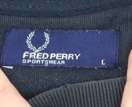 Fred Perry Men's Blue Striped Crew Neck Pullover Sweatshirt L