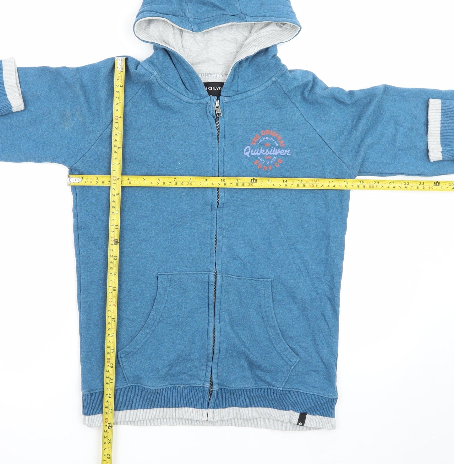 Quiksilver Men's Blue Full Zip Hoodie Size L Surf Logo Cotton Blend