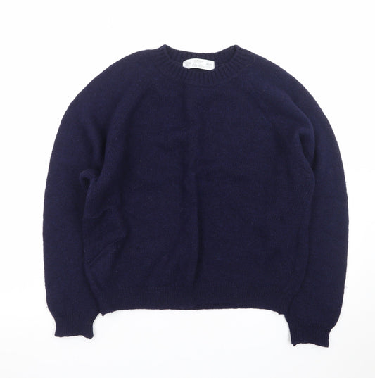 Marks & Spencer Women Navy Blue Wool Crew Neck Jumper Size 16/18