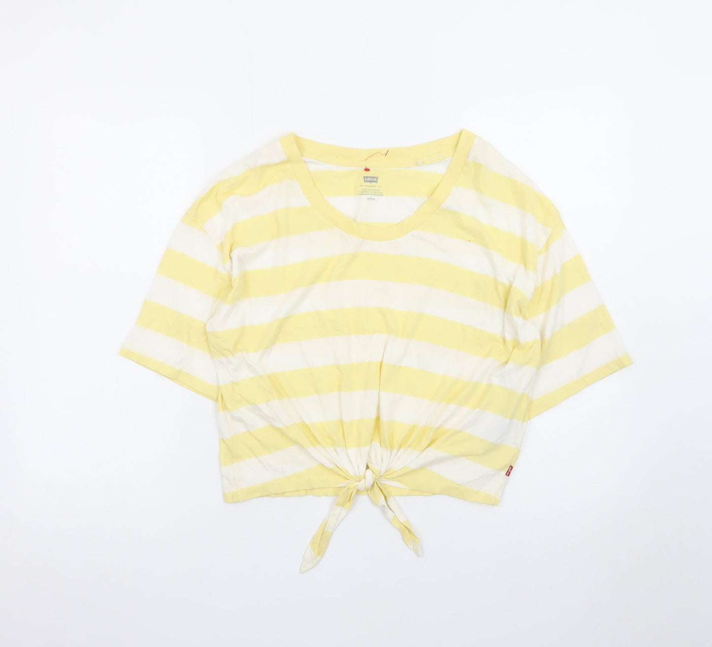 Levi's Women Yellow Striped Cropped T-Shirt Size S Casual Summer