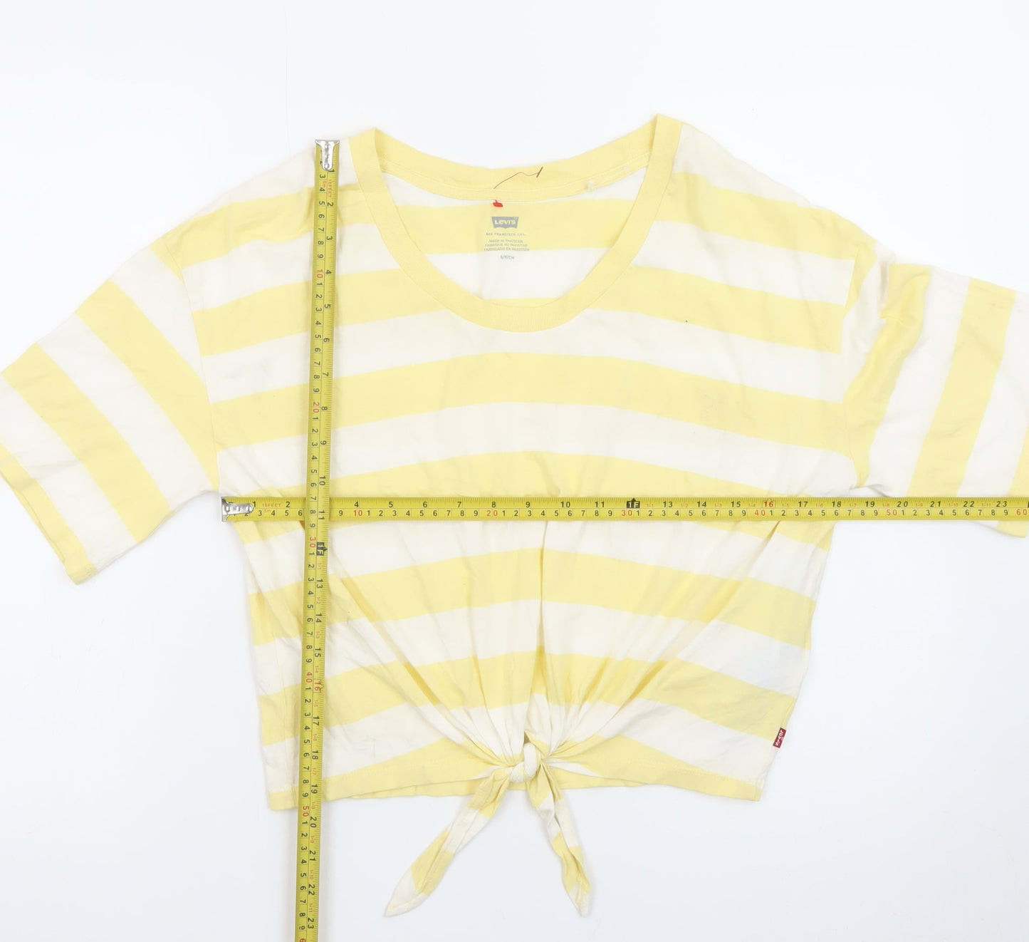 Levi's Women Yellow Striped Cropped T-Shirt Size S Casual Summer