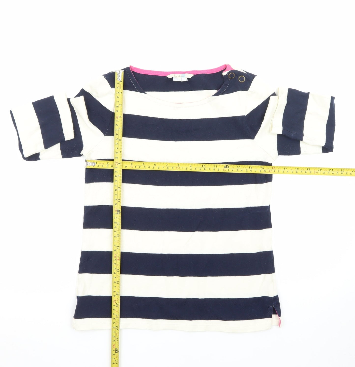 Boden Women’s Blue White Striped 3/4 Sleeve Cotton Boat Neck Top UK 10