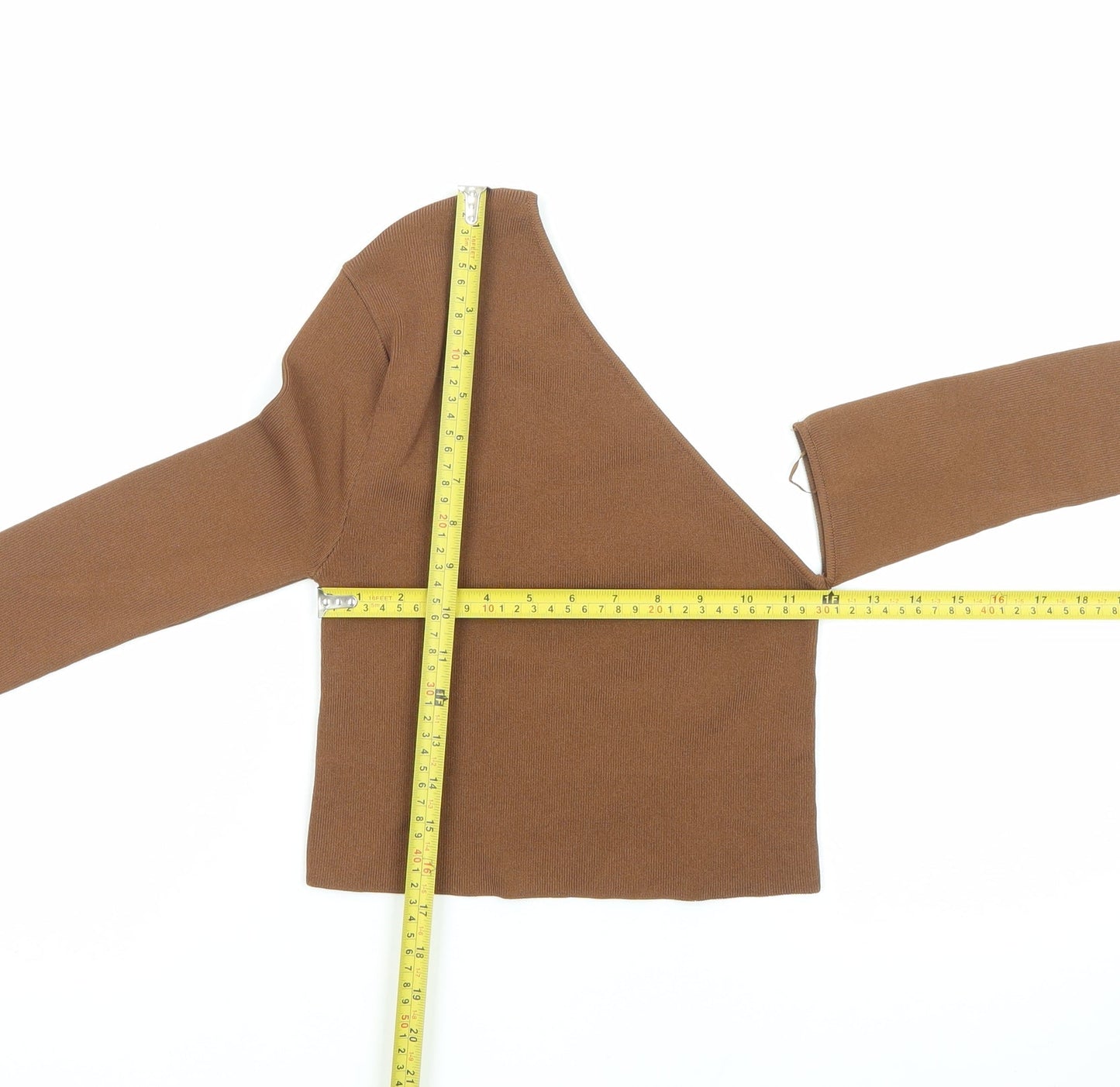 Zara Women Brown One Shoulder Cropped Slim Fit Top Size S