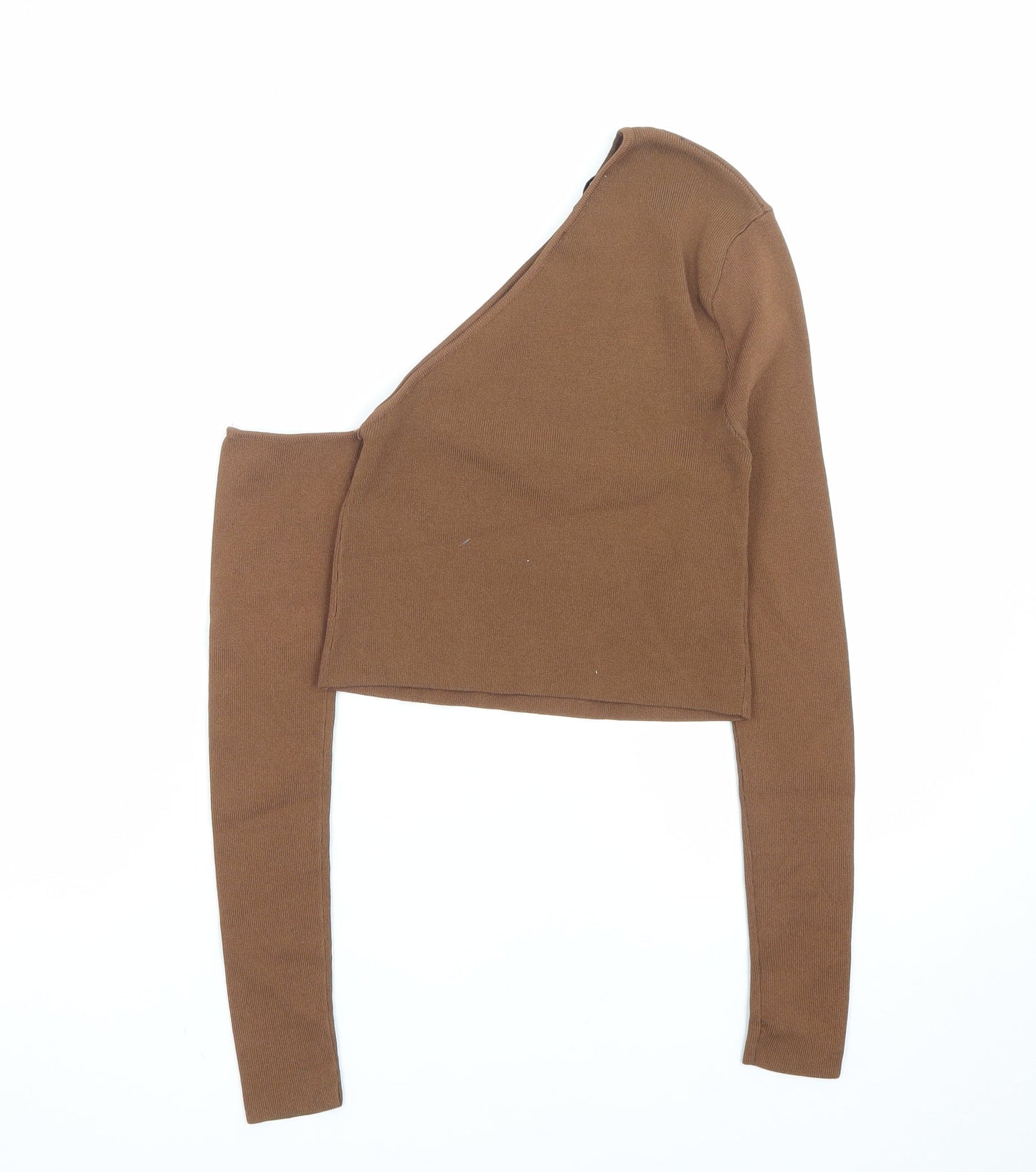 Zara Women Brown One Shoulder Cropped Slim Fit Top Size S